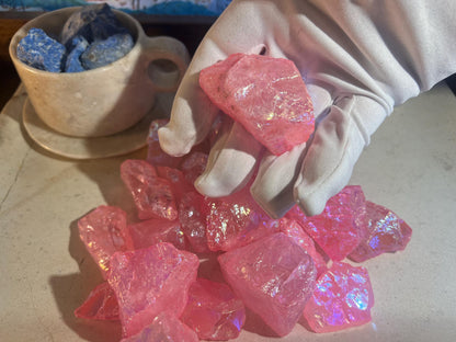 Angel Aura Pink Quartz Crystal: Raw Carved Stone for Meditation
