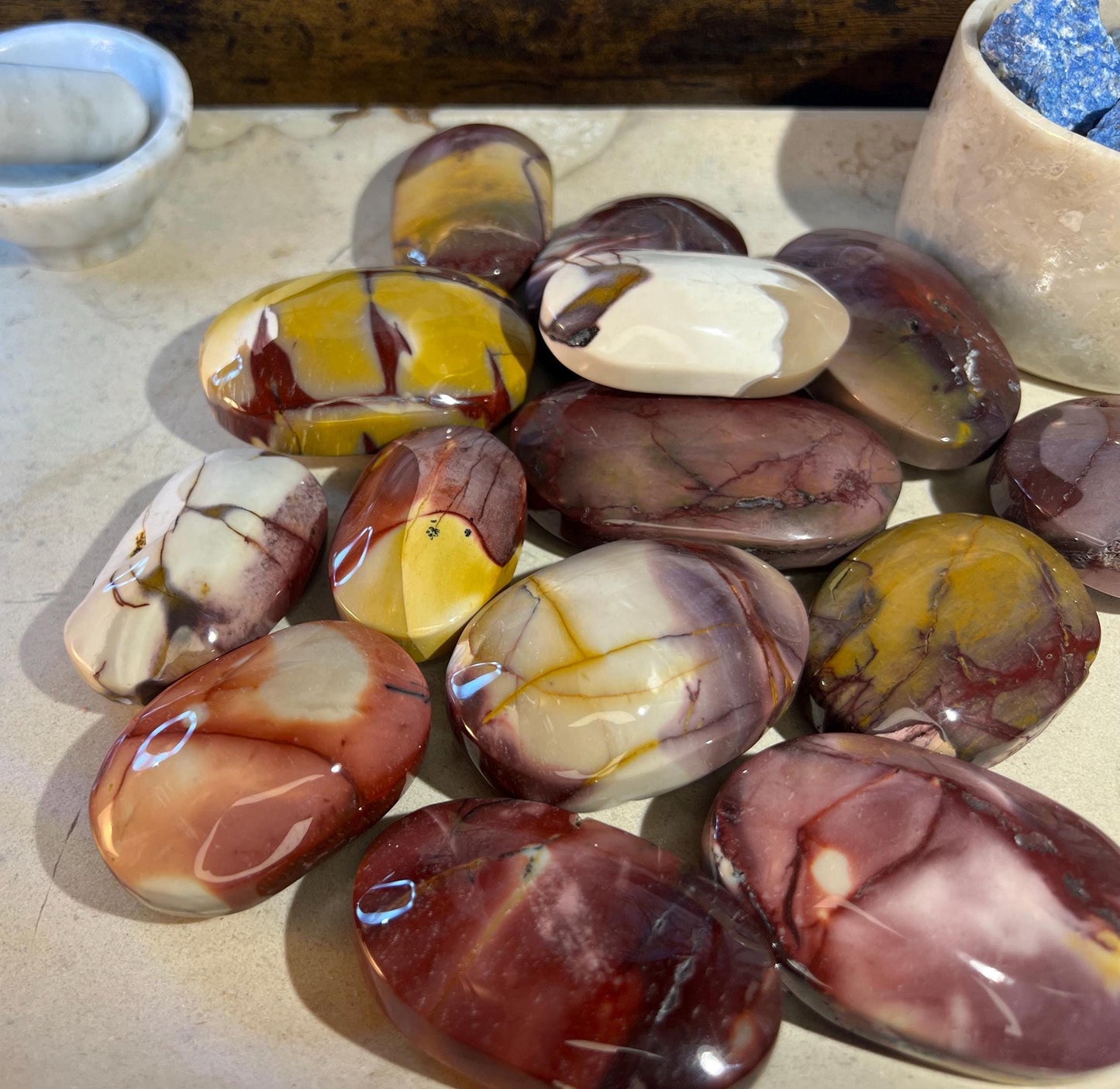 Mookaite Jasper Palm Stone: Polished Worry Stone, Chakra Healing Home Decor Worry Pocket Stress Anxiety Palm Stone