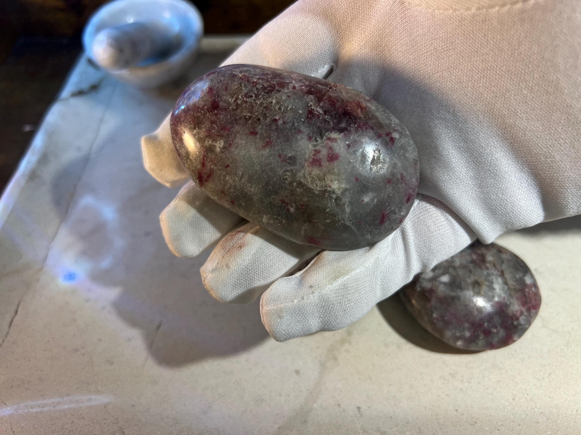 Plum Tourmaline Palm Natural Crystal Polished Worry Stone Home Decor Anxiety Pocket Distraction Meditation Gift Birthday Christmas