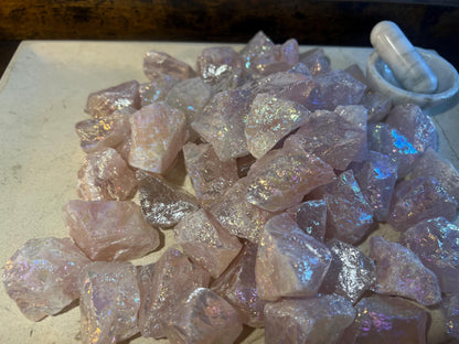 Angel Aura Rose Quartz Crystal: Raw Carved Stone for Anxiety Relief