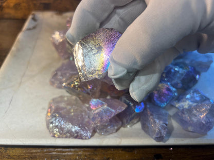 Angel Aura Amethyst Raw Crystal: Iridescent Home Decor, Crafting Stone