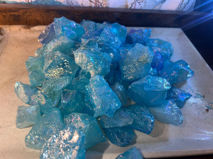 Angel Aura Aqua Quartz Raw Crystals: Iridescent Home Decor, Crafting