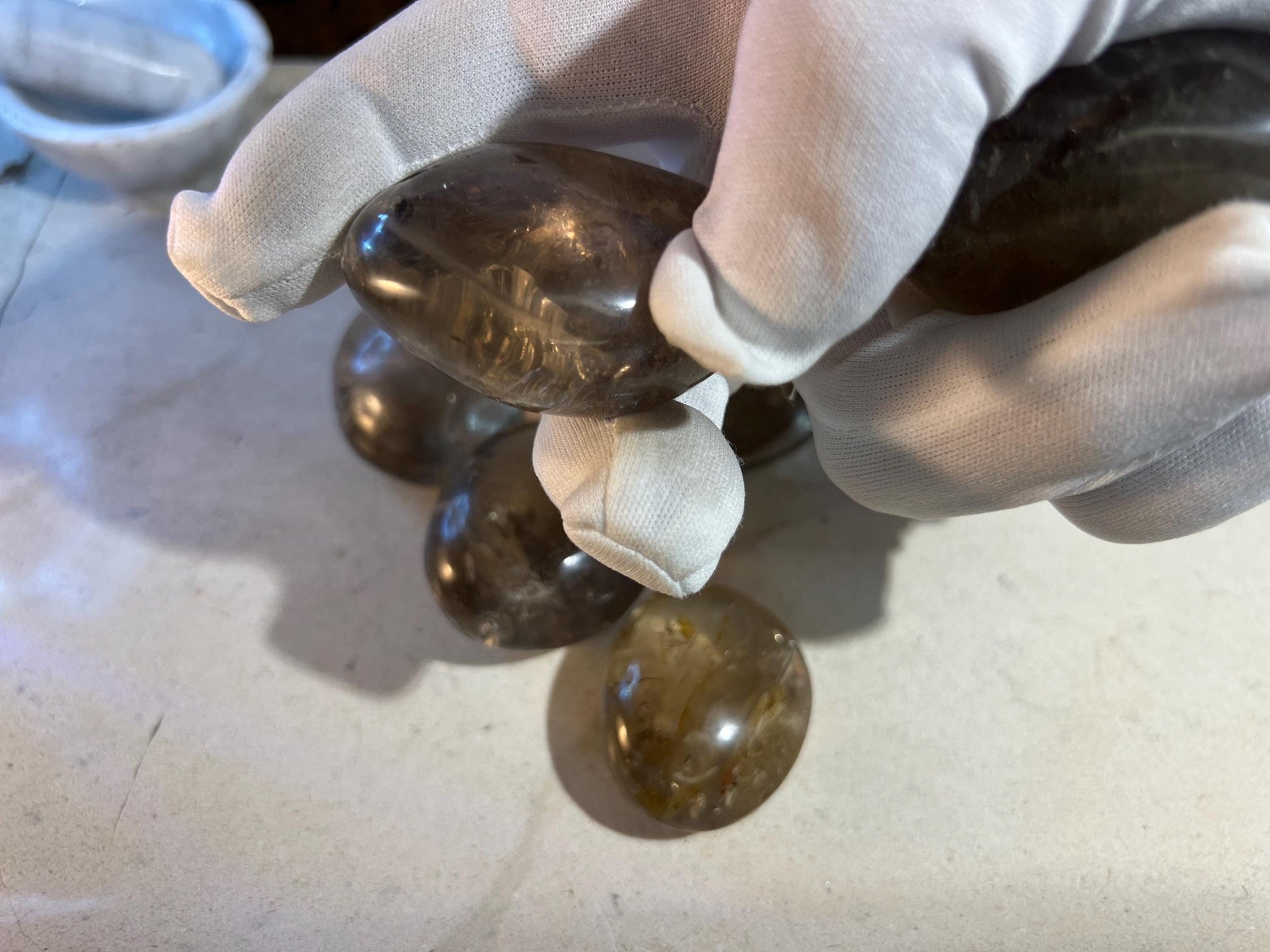 Madagascan Smoky Quartz Natural Palm Stone Smooth Polished Carved Crystal for Distraction Birthday Xmas Gift Anxiety Worry Stone