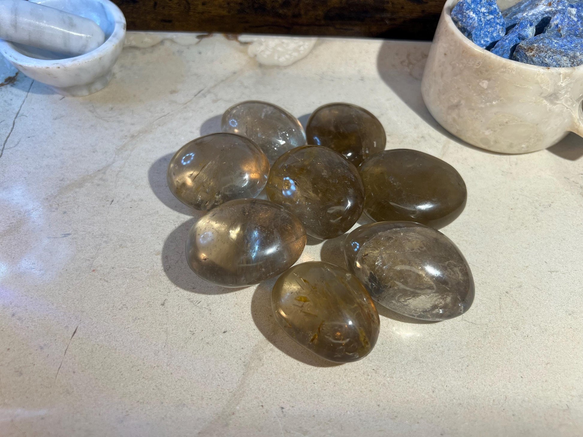 Madagascan Smoky Quartz Natural Palm Stone Smooth Polished Carved Crystal for Distraction Birthday Xmas Gift Anxiety Worry Stone
