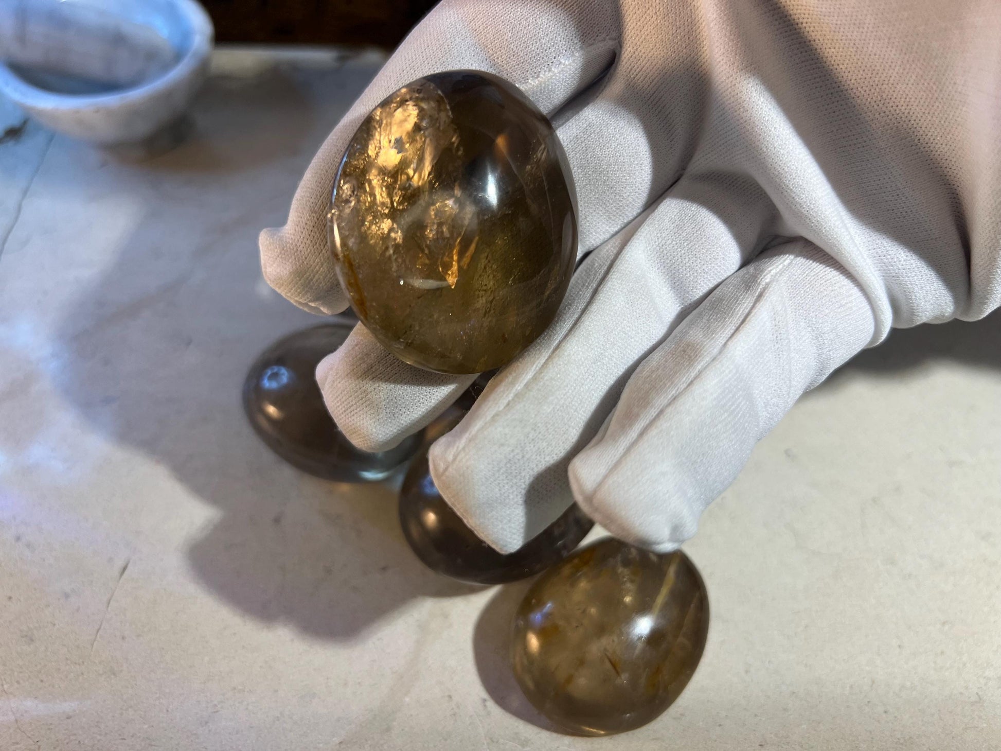 Madagascan Smoky Quartz Natural Palm Stone Smooth Polished Carved Crystal for Distraction Birthday Xmas Gift Anxiety Worry Stone