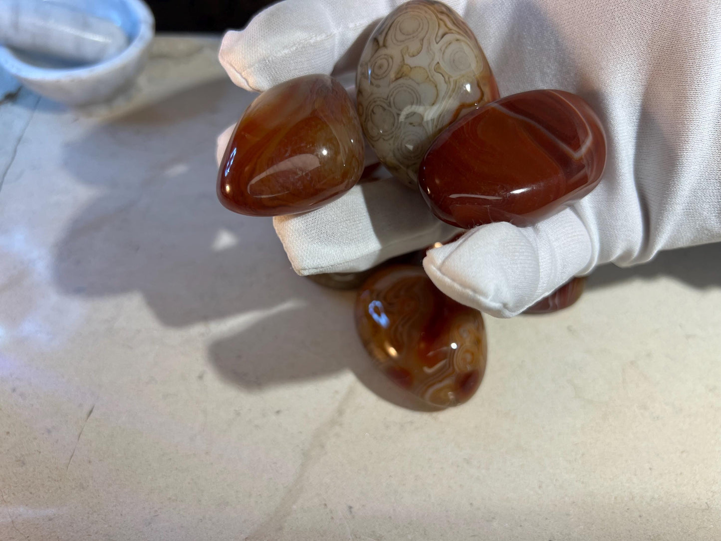 Sardonyx Natural Palm Stone Smooth Polished Carved Crystal for Distraction from Worry Anxiety Christmas Xmas Pocket Stress Meditation