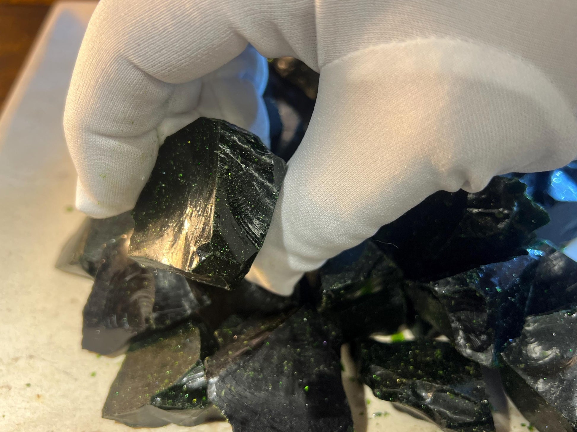 Glittering Green Goldstone Raw Crystal Polished Carved Crystal for Distraction from Anxiety or Worry Home Decor Holiday Xmas Meditation