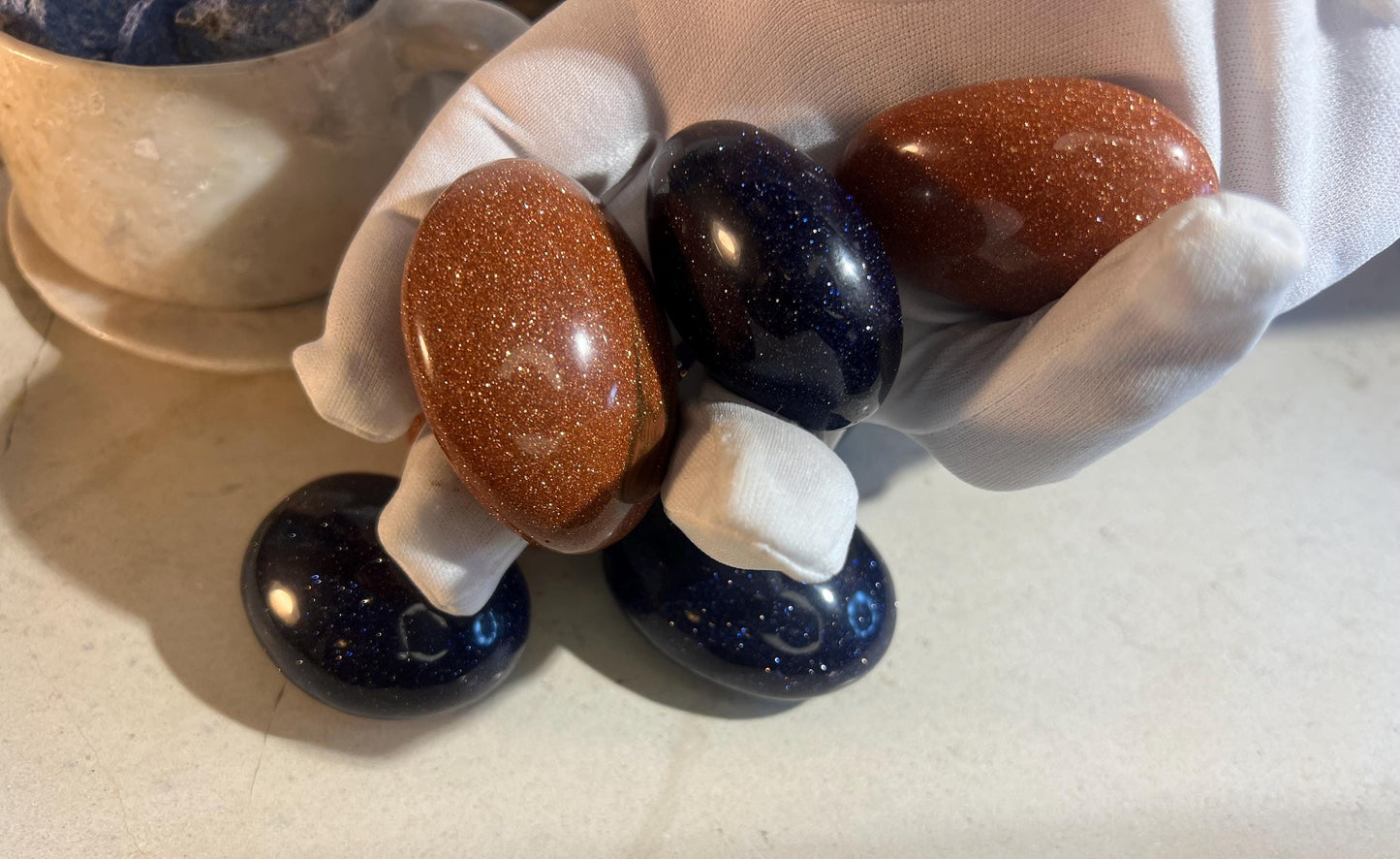 Orange & Purple Goldstone Palm Stone: Meditation Crystal Gift Home Decor Worry Pocket Stress Anxiety Palm Stone
