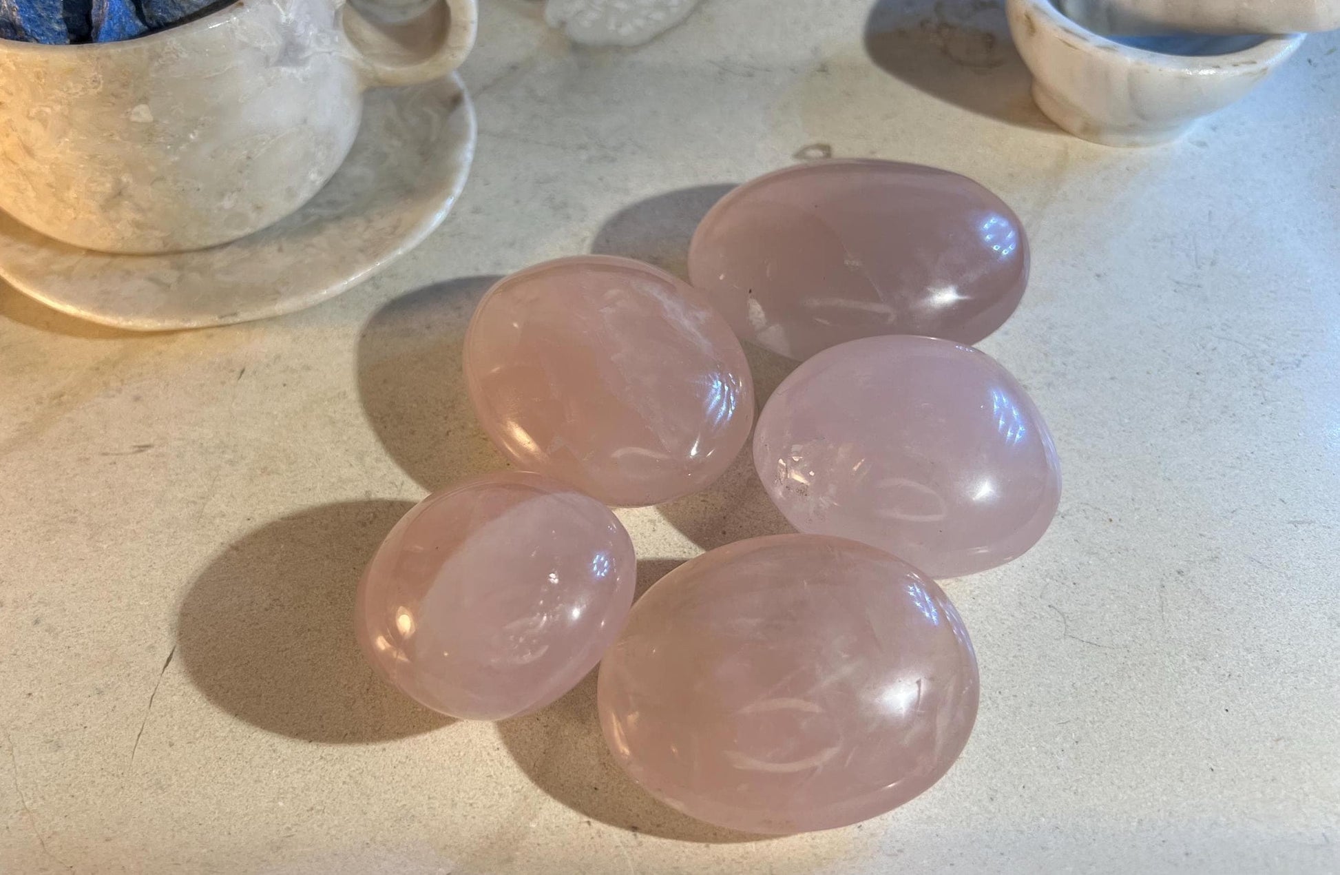 Polished Rose Quartz Palm Stone Natural Crystal Polished Worry Stone Home Decor Anxiety Pocket Distraction Meditation Birthday Christmas
