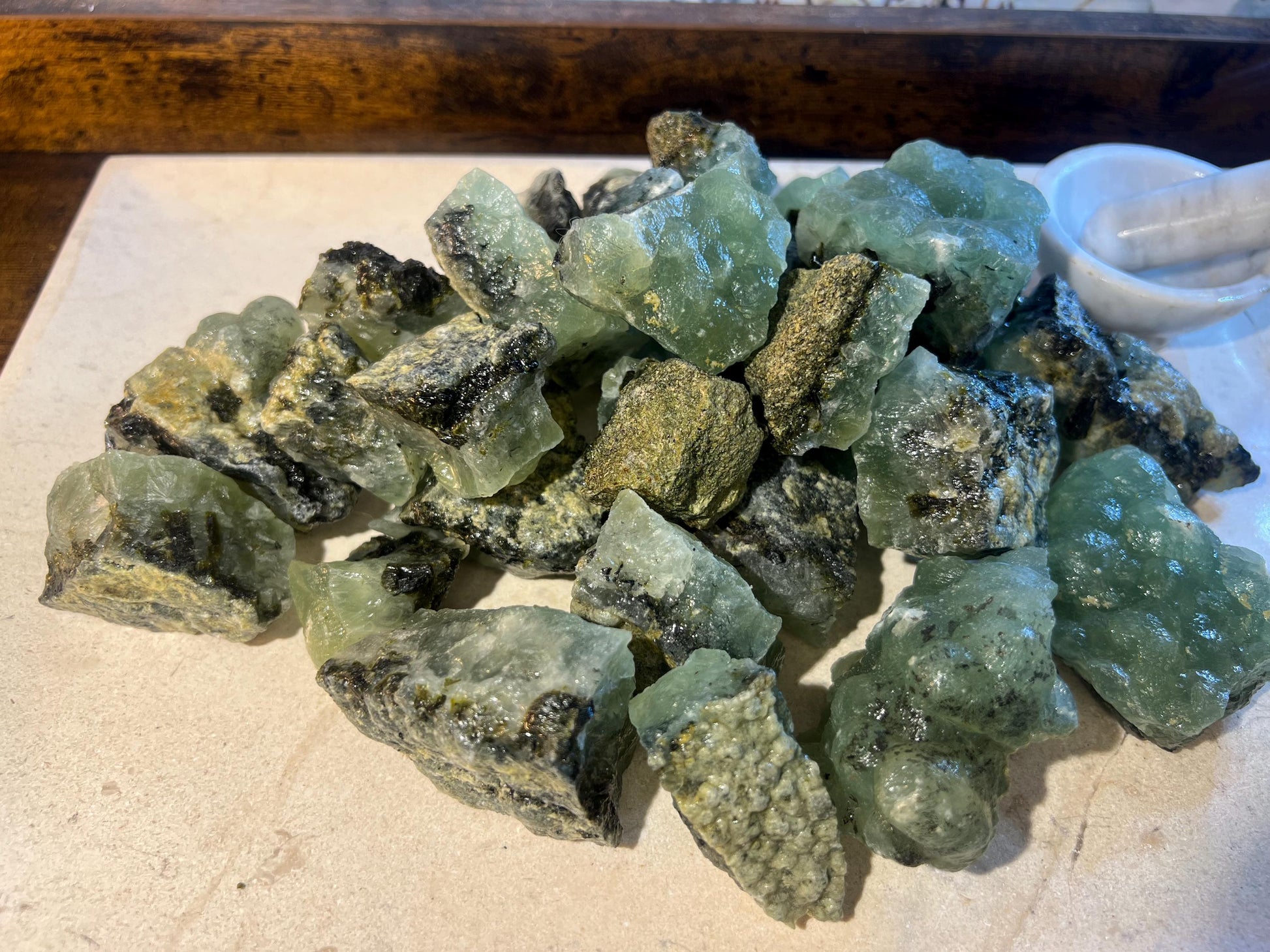 Raw Prehnite Crystal Stone: Anxiety & Stress Relief, Home Decor