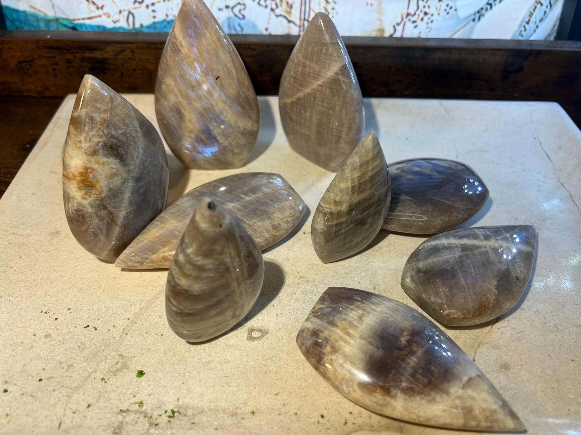 Blue Moonstone Carved Palm Stone: Polished Crystal Gift
