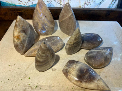 Blue Moonstone Carved Palm Stone: Polished Crystal Gift