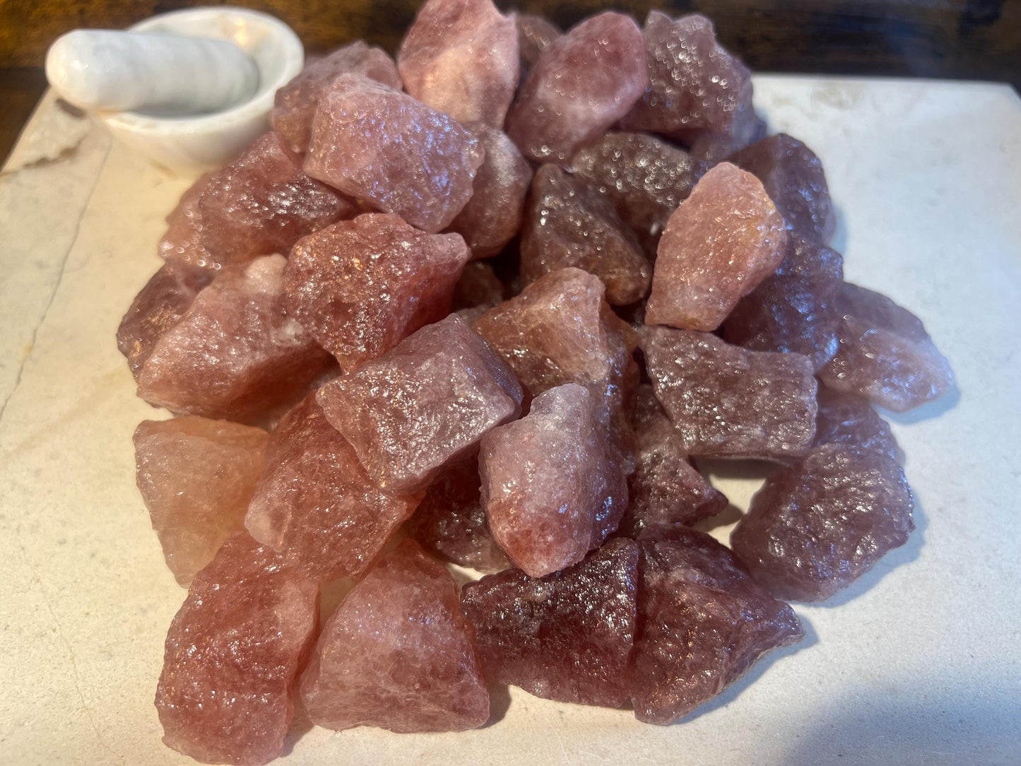 Raw Strawberry Quartz Crystals: Untreated Healing Stones, Home Decor