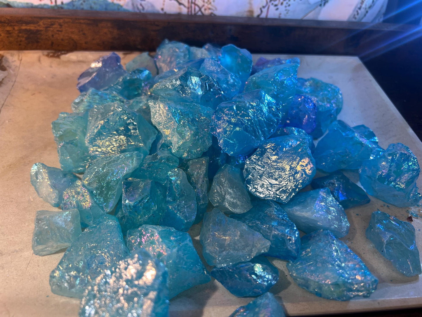Angel Aura Aqua Quartz Raw Crystals: Iridescent Home Decor, Crafting