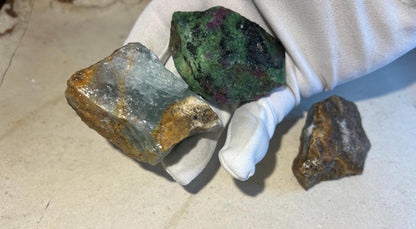 Raw Crystal Healing Power Pack: Blue Apatite, Ruby Fuchsite, Blue Onyx