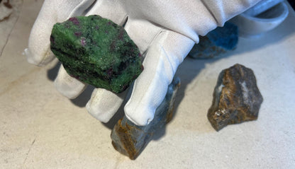 Raw Crystal Healing Power Pack: Blue Apatite, Ruby Fuchsite, Blue Onyx
