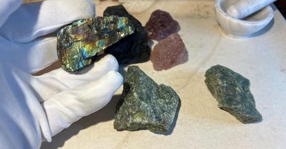 Raw Crystal Power Pack: Strawberry Quartz, Labradorite, Green Jade