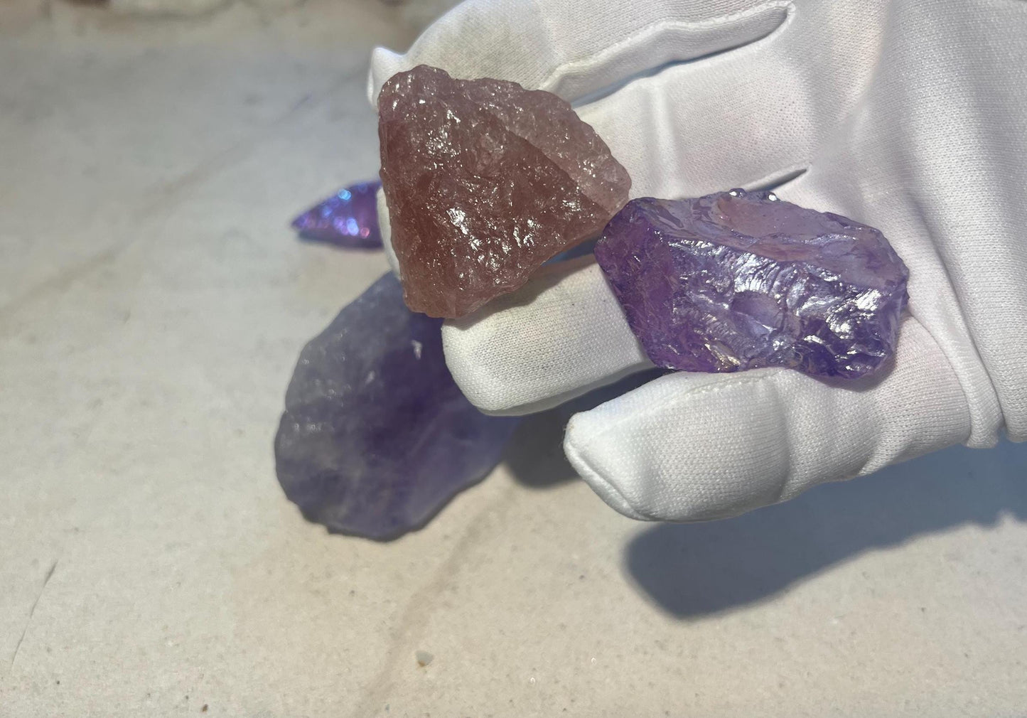 Raw Aura Quartz Crystal Set: Amethyst & Strawberry Quartz - Inner Peace Decor