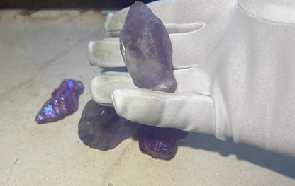 Raw Aura Quartz Crystal Set: Amethyst & Strawberry Quartz - Inner Peace Decor