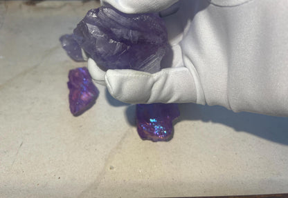 Raw Aura Quartz Crystal Set: Amethyst & Strawberry Quartz - Inner Peace Decor