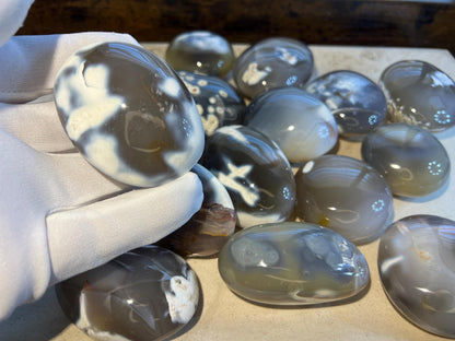 Polished Ghost Orca Agate Thumb Stone: Worry Stone, Meditation Crystal
