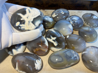 Polished Ghost Orca Agate Thumb Stone: Worry Stone, Meditation Crystal