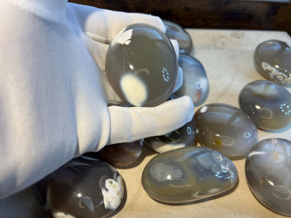 Polished Ghost Orca Agate Thumb Stone: Worry Stone, Meditation Crystal