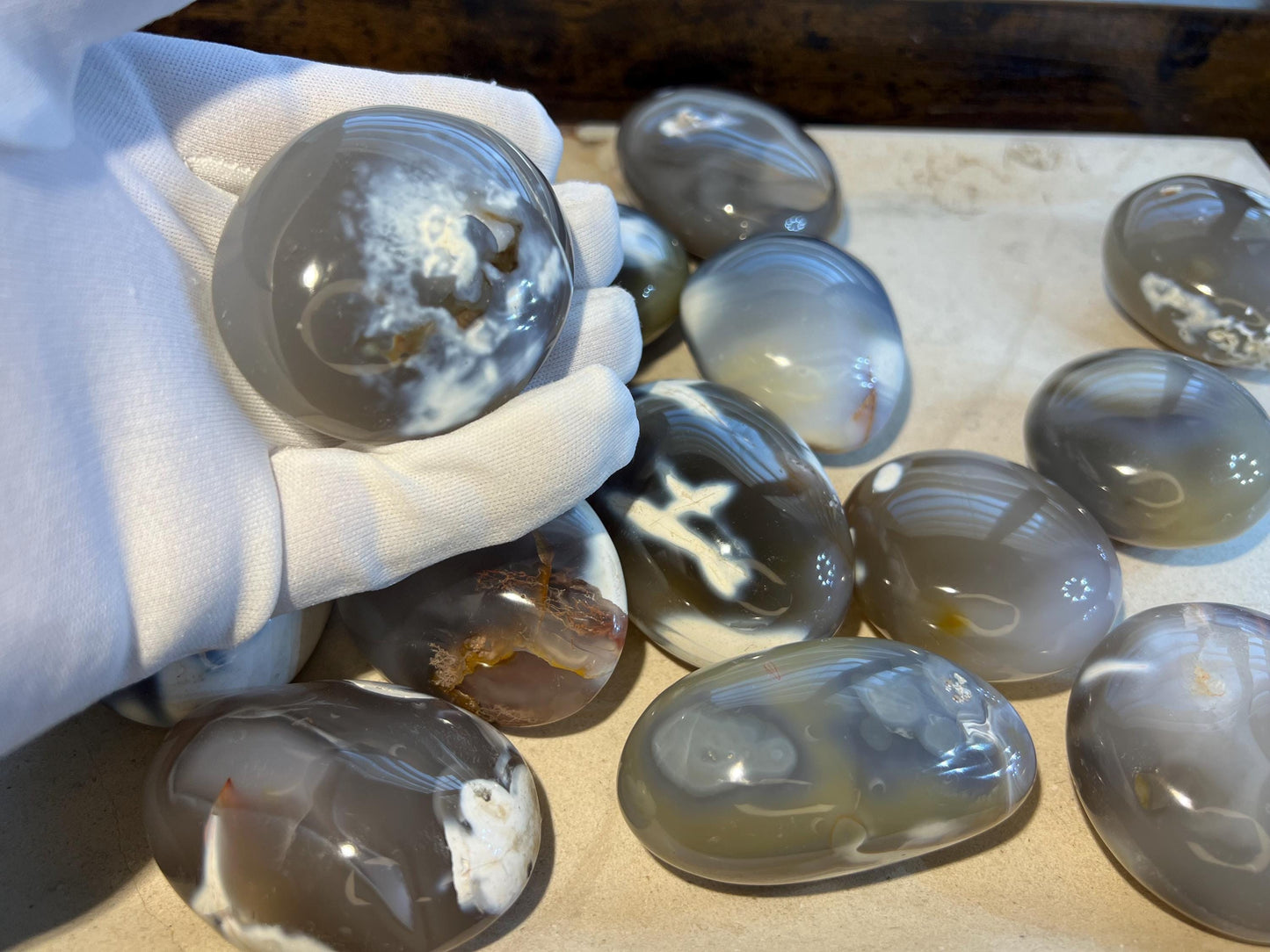 Polished Ghost Orca Agate Thumb Stone: Worry Stone, Meditation Crystal