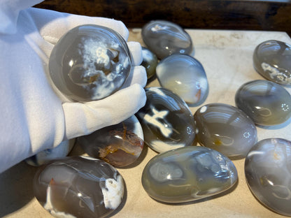 Polished Ghost Orca Agate Thumb Stone: Worry Stone, Meditation Crystal