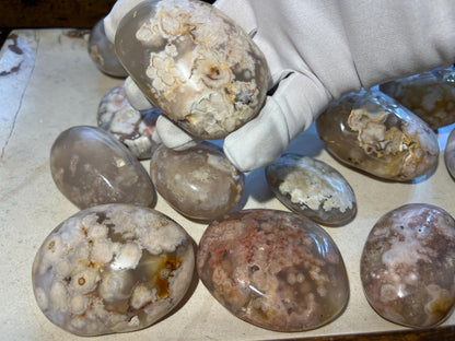 Flower Agate Palm Stone: Polished Worry Stone, Meditation Crystal Home Decor Worry Pocket Stress Anxiety Palm Stone