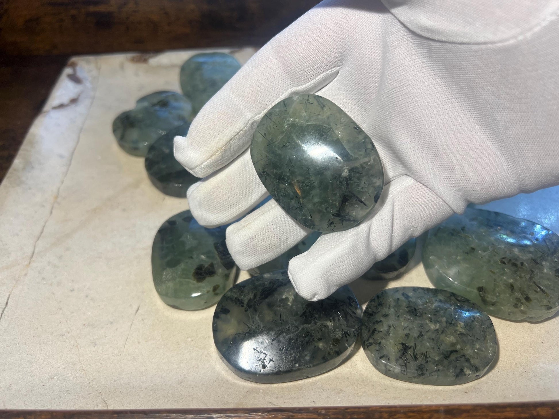 Prehnite Polished Crystal Palm Stones Anxiety Stress Worry Relief Gift Home Decor Birthday Christmas Xmas Meditation Collection Home Decor