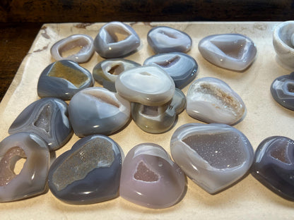 Greek Blue Lace Agate Druzy Heart: Polished Crystal Palm Stone Home Decor Worry Pocket Stress Anxiety Palm Stone