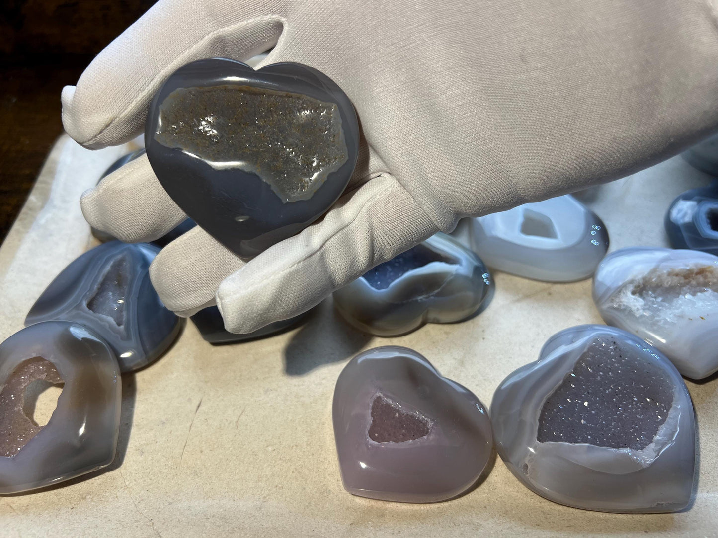 Greek Blue Lace Agate Druzy Heart: Polished Crystal Palm Stone Home Decor Worry Pocket Stress Anxiety Palm Stone