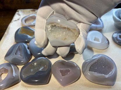Greek Blue Lace Agate Druzy Heart: Polished Crystal Palm Stone Home Decor Worry Pocket Stress Anxiety Palm Stone