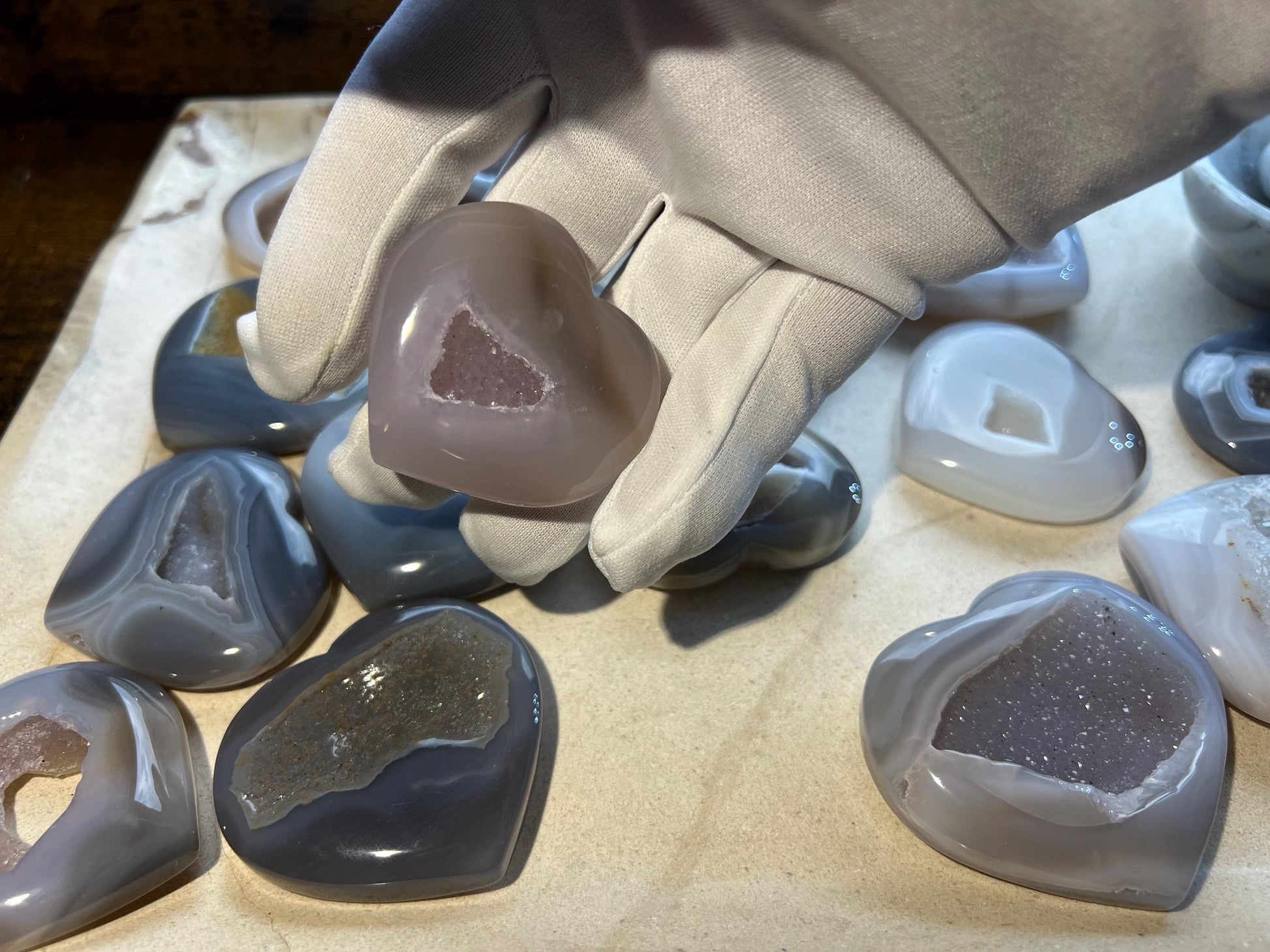 Greek Blue Lace Agate Druzy Heart: Polished Crystal Palm Stone Home Decor Worry Pocket Stress Anxiety Palm Stone