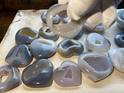 Greek Blue Lace Agate Druzy Heart: Polished Crystal Palm Stone Home Decor Worry Pocket Stress Anxiety Palm Stone