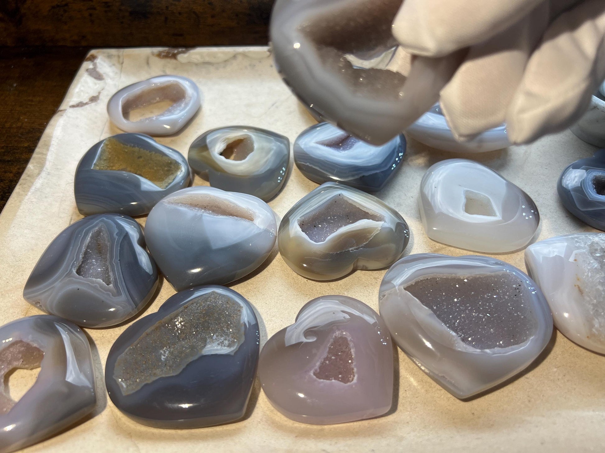Greek Blue Lace Agate Druzy Heart: Polished Crystal Palm Stone Home Decor Worry Pocket Stress Anxiety Palm Stone