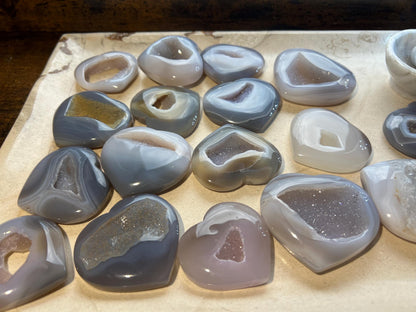 Greek Blue Lace Agate Druzy Heart: Polished Crystal Palm Stone Home Decor Worry Pocket Stress Anxiety Palm Stone