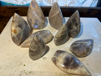 Blue Moonstone Carved Palm Stone: Polished Crystal Gift