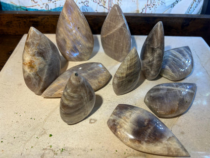 Blue Moonstone Carved Palm Stone: Polished Crystal Gift