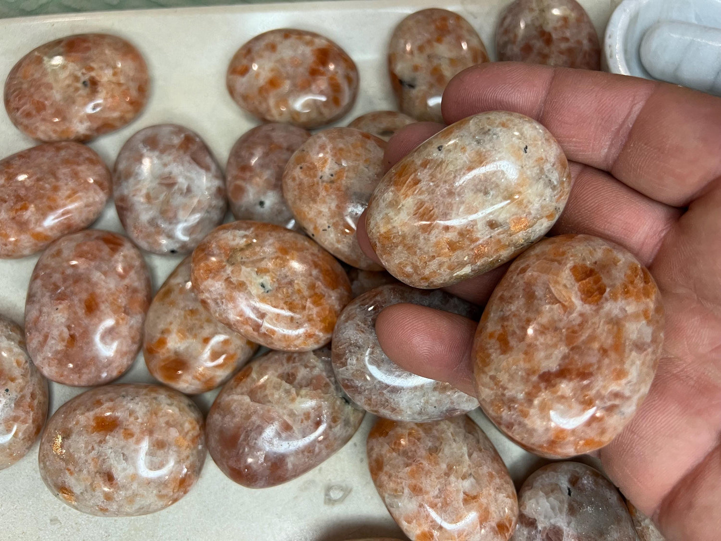 Brazilian Sunstone Palm Stone Natural Crystal Polished Worry Stone Home Decor Anxiety Pocket Distraction Meditation Gift Birthday Christmas