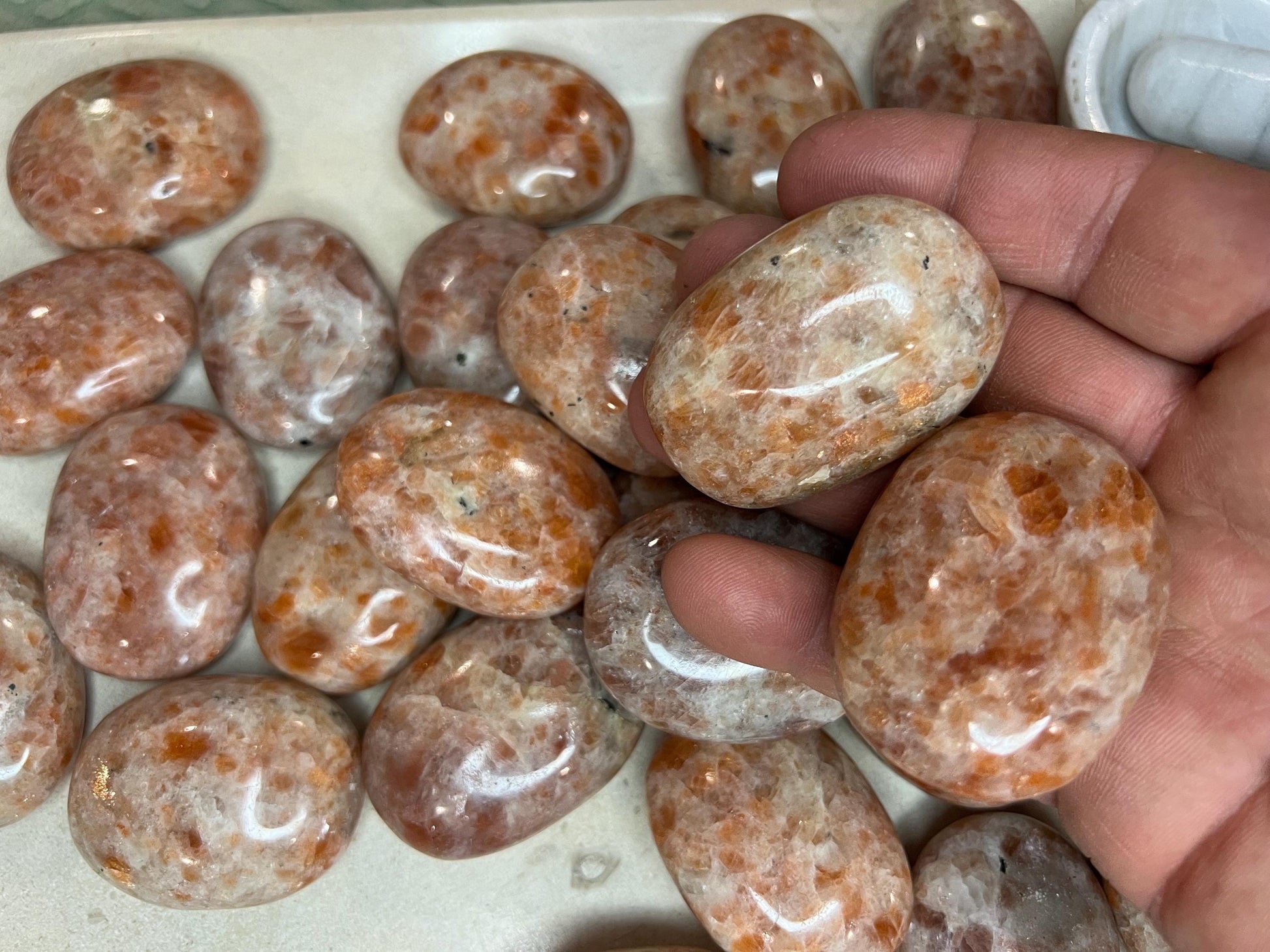 Brazilian Sunstone Palm Stone Natural Crystal Polished Worry Stone Home Decor Anxiety Pocket Distraction Meditation Gift Birthday Christmas