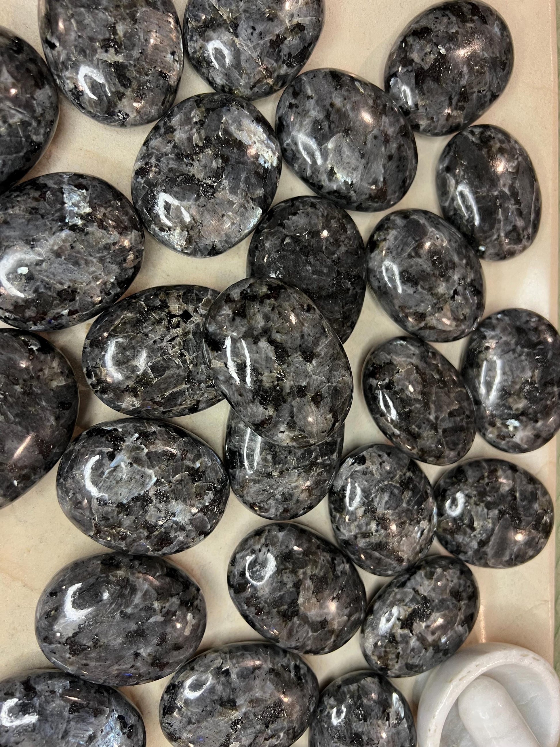 Polished Larvikite Palm Stone: Norwegian Moonstone Worry Stone Home Decor Worry Pocket Stress Anxiety Palm Stone