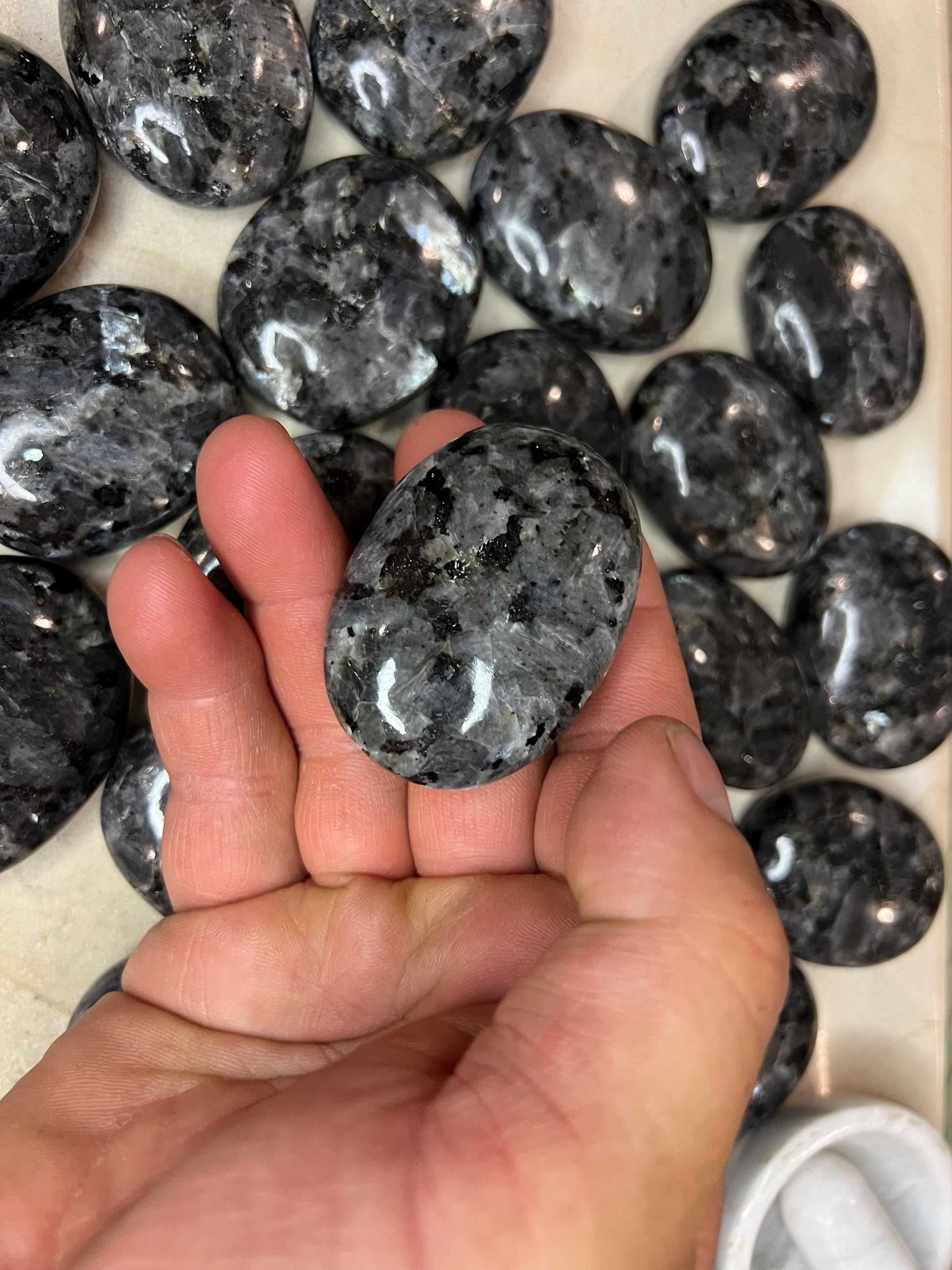Norwegian Moonstone Larvikite Medium Palm Stones Arts Home Decor Wholesale Project Christmas Xmas Home Decor Gift Crafting Worry Polished