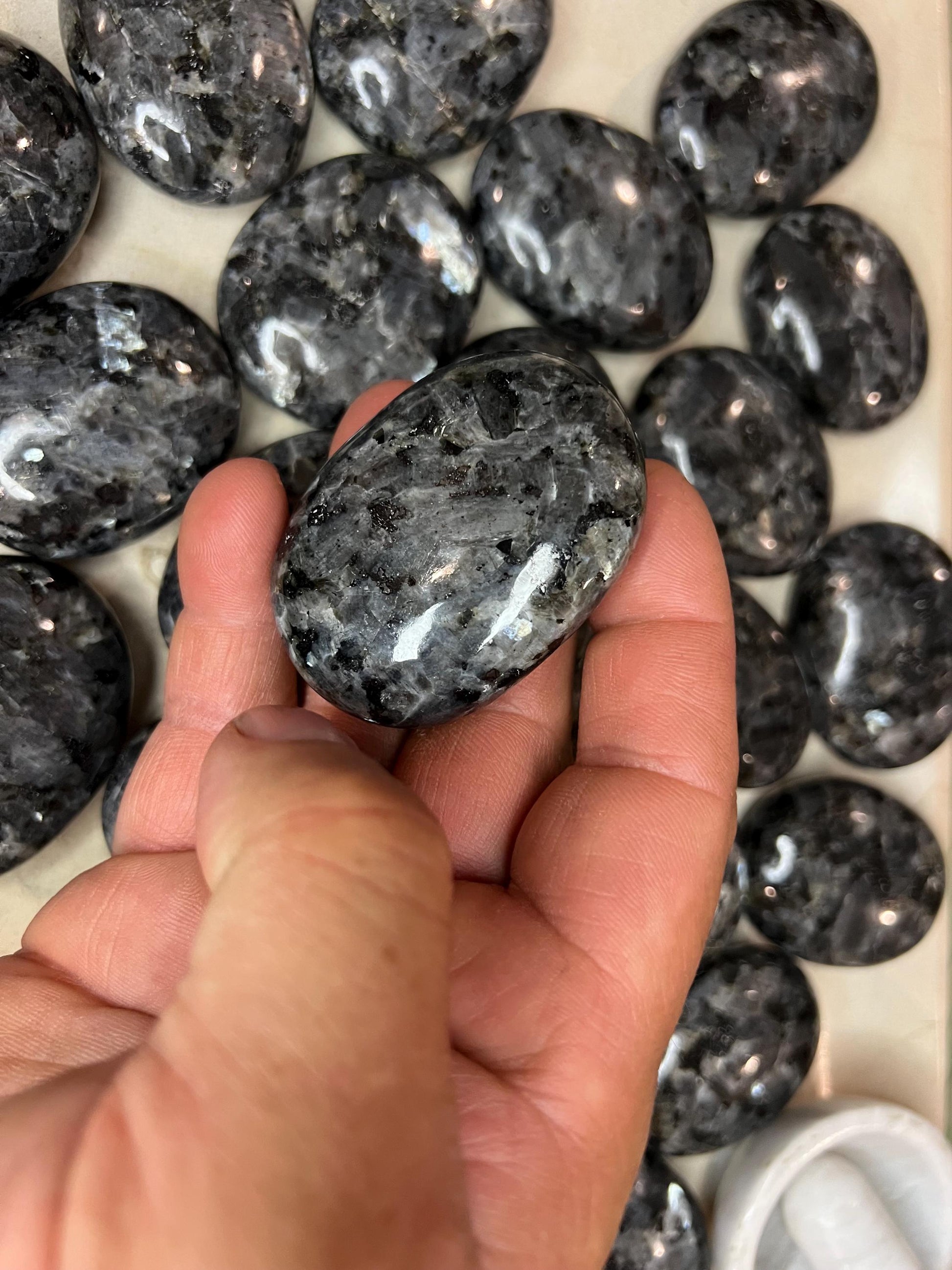 Norwegian Moonstone Larvikite Medium Palm Stones Arts Home Decor Wholesale Project Christmas Xmas Home Decor Gift Crafting Worry Polished