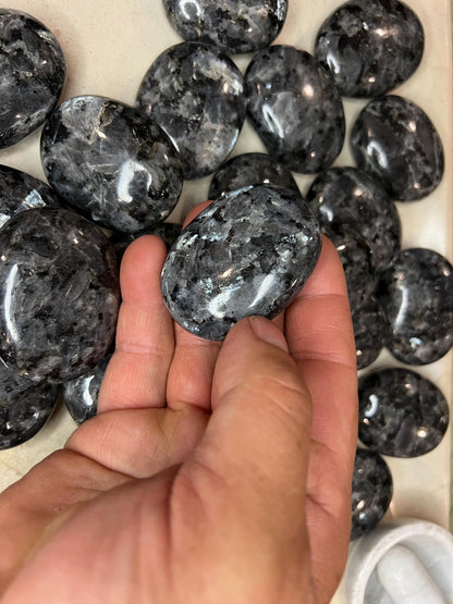 Polished Larvikite Palm Stone: Norwegian Moonstone Worry Stone Home Decor Worry Pocket Stress Anxiety Palm Stone