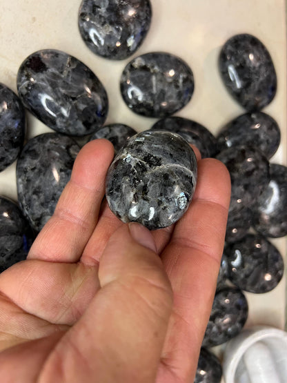 Polished Larvikite Palm Stone: Norwegian Moonstone Worry Stone Home Decor Worry Pocket Stress Anxiety Palm Stone