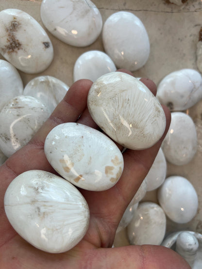 Greenland Scolecite Palm Stone: Polished Crystal for Anxiety Relief Home Decor Worry Pocket Stress Anxiety Palm Stone