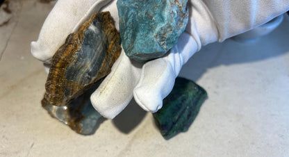 Raw Crystal Healing Power Pack: Blue Apatite, Ruby Fuchsite, Blue Onyx