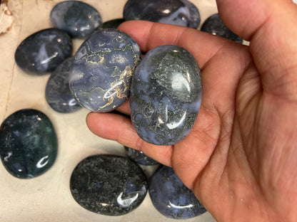 Moss Agate Palm Stones: Untreated Crystal for Home Decor & Crafts Home Decor Worry Pocket Stress Anxiety Palm Stone